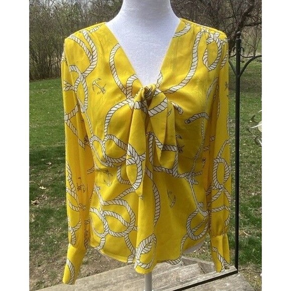 Cabi Reef Knot Women Sz Small Yellow Peplum Blouse Zipper Nautical Sailing - Picture 1 of 16